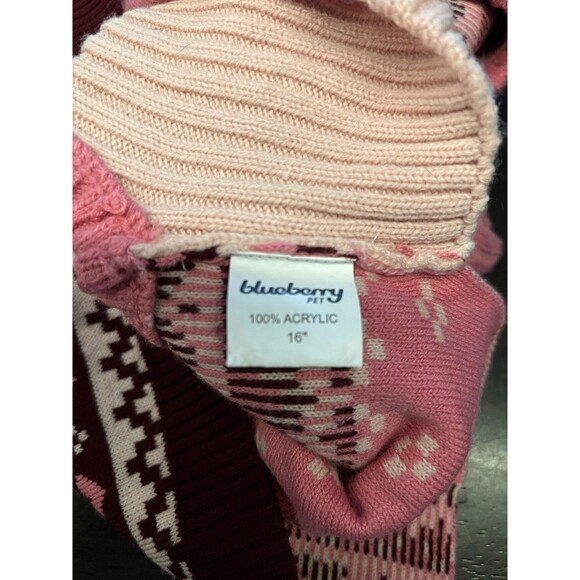 Blueberry Pet Dog Sweater Fair Isle Pink Cream Burgundy Knit Size 16 Acrylic - Picture 5 of 6